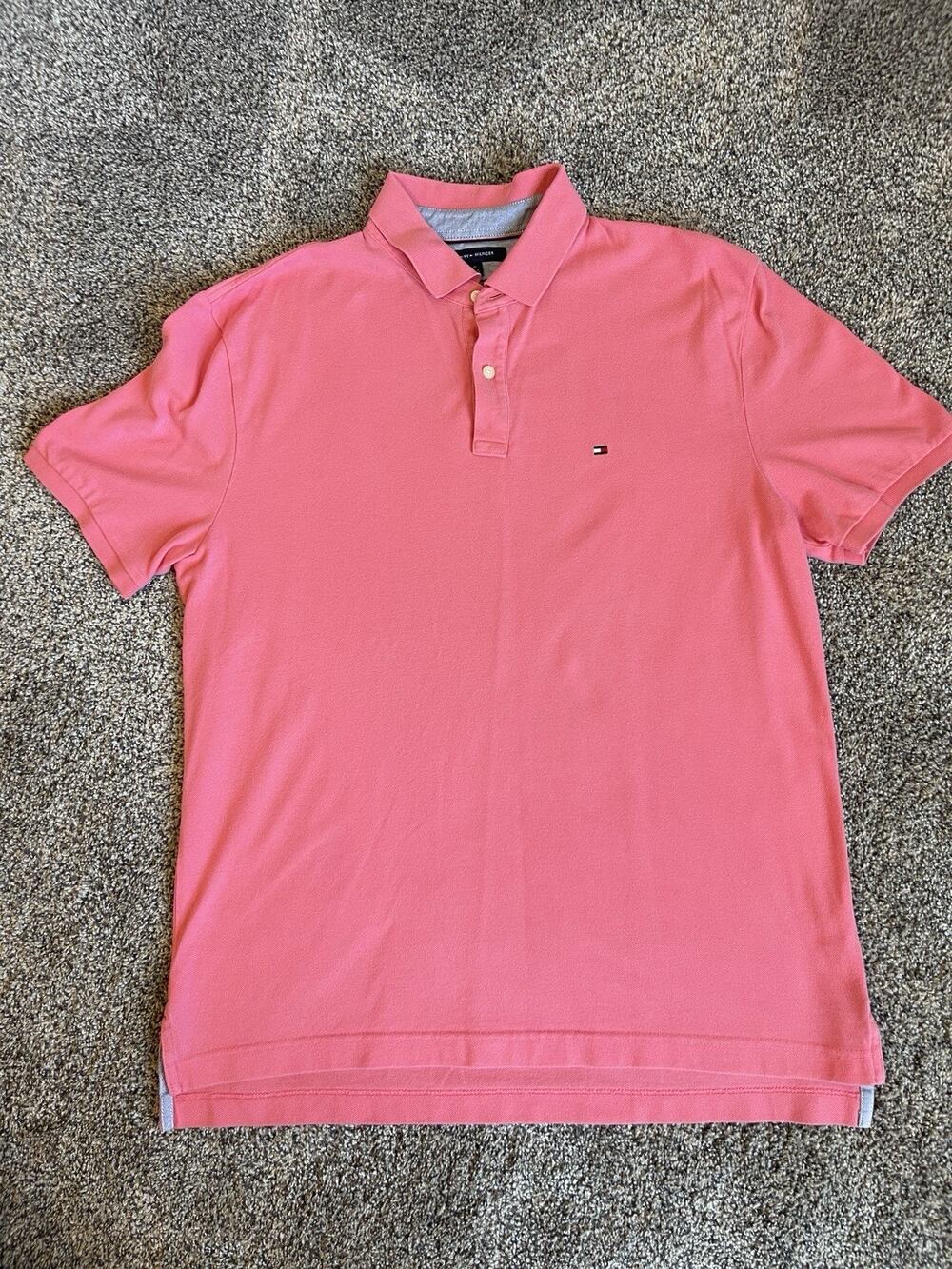 Tommy Hilfiger Men's Large Pink Classic Fit Polo Shirt Short Sleeve
